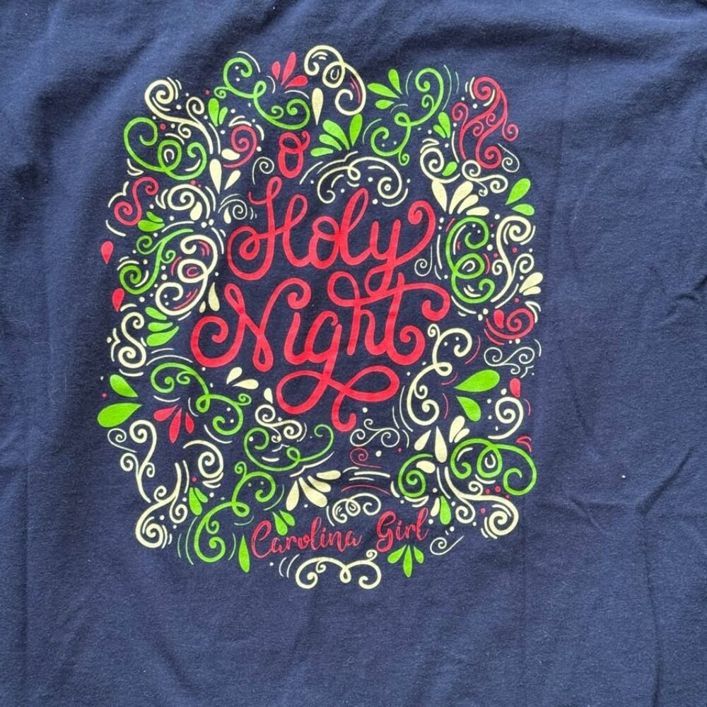 O Holy Night Carolina Girl Christmas Long Sleeve T-Shirt Women XL Navy Blue